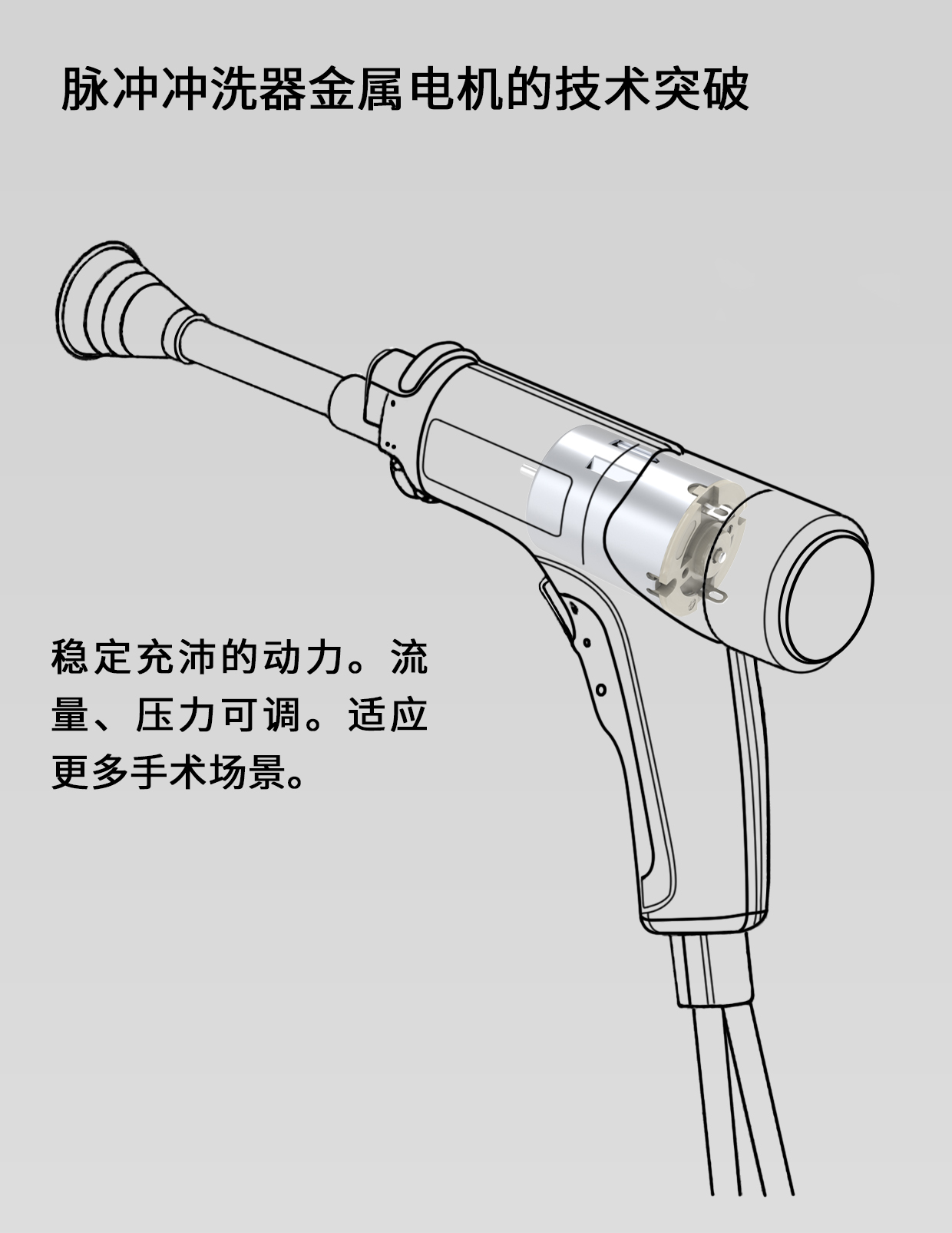 一次性醫(yī)用電動(dòng)脈沖沖洗器電機(jī)解決方案_醫(yī)用沖洗系統(tǒng)泵電機(jī)-萬(wàn)至達(dá)電機(jī)